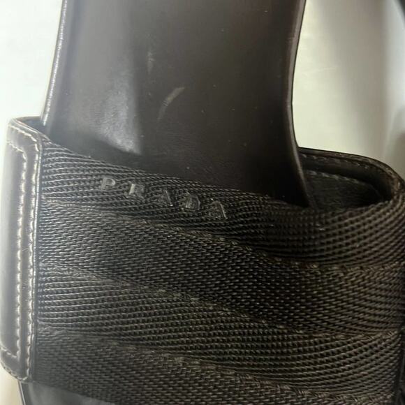 PRADA LOGO BROWN PLATFORM SLIDE SANDALS SIZE 37 - Picture 3 of 7